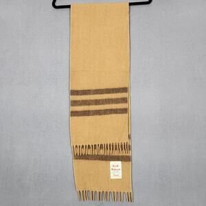 Mahavir Scarf Womens One Size Beige Merino Wool Striped Fringe Winter Fall